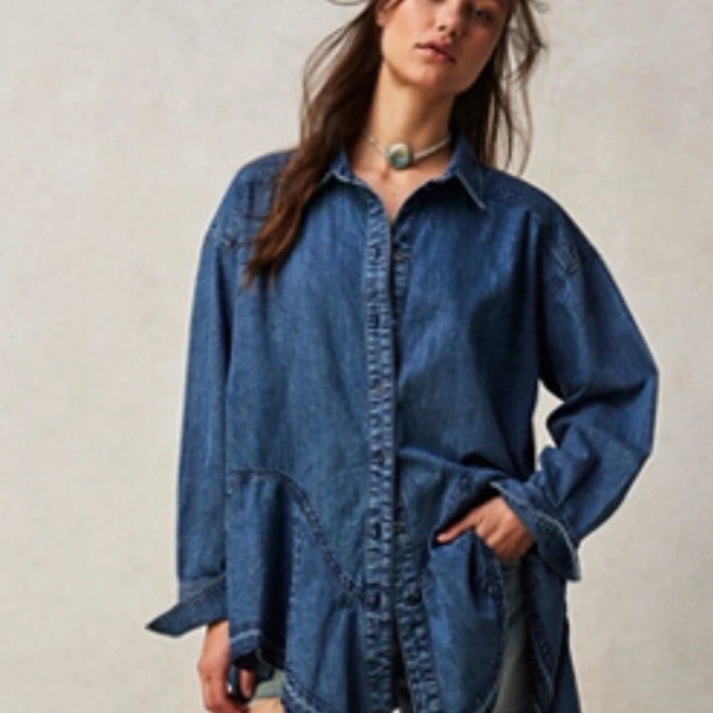 Free People Freya Top in Denim. Size XL. Worn once.